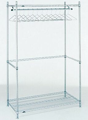 Support frame shown with corner posts, shelf and hanger tube. Product details may differ.  |  2650-28 displayed