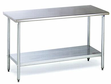 Stainless steel laboratory table with stainless steel top and undershelf, galvanized steel legs  |  1373-19 displaye