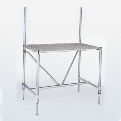 InterMetro’s electropolished stainless steel perf-top cleanroom table with supports to hold optional grid panel  |  