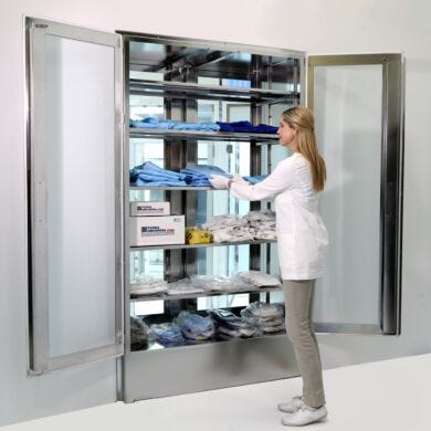 Double-door pass-through cabinet with interlocking doors, and adjustable shelving  |  2633-01 displayed