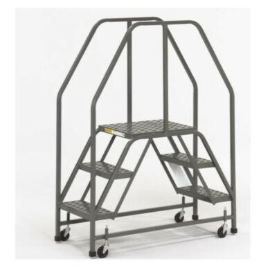OSHA Double Entry Mobile Platforms with perforated EZY Tread, handrails, 16”W steps, rigid 1” square tubing, 3” casters, and a 300 lbs. capacity; choice of 3-5   |  2810-PP-02 displayed
