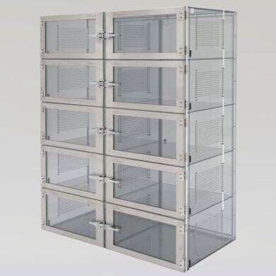 ISO 6 Adjust-A-Shelf dry nitrogen storage cabinet, static-dissipative PVC, 10 chambers with adjustable shelving  |  3950-06D displayed