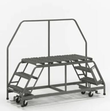 OSHA Dual Access Steel Mobile Platforms by EGA Products with Grip-Strut, handrail, 24”W treads, 4” casters, and an 800 lbs. capacity; choice of 3-5 steps  |  1543-PP-07 displayed