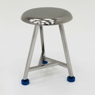 Three-legged stainless steel stool with polyurethane leveling feet | 2806-10A displayed