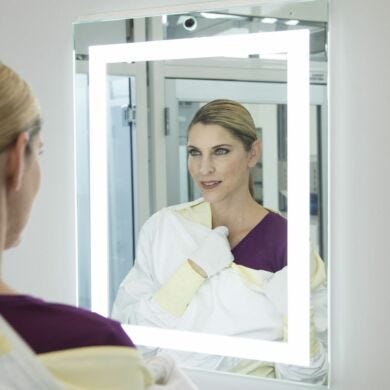 ISO-Rated mirror provides a visual self-check to enhance compliance with gowning protocol  |  5252-74 displa