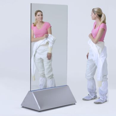Dual-Sided Mirror allows visual inspection from both sides – ideal for gowning rooms with limited wall space