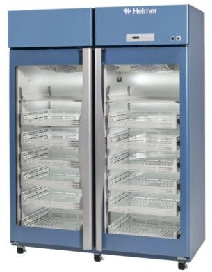 GX Horizon Double-door Pharmacy Refrigerators with a digital microprocessor include ventilated shelves (2) and drawers (12); in 44.9, and 56.0 cu ft. models  |  6707-PP-01 displayed