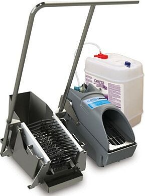 Compact, foot-operated system with boot scrubber and stability handle  |  5608-00-BS displayed