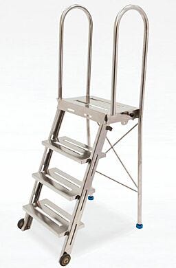 Heavy-duty stainless steel ladder with platform and handrails.  |  2805-98 displayed