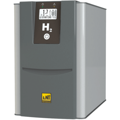 HG Pro LN PEM Hydrogen Generators by LNI SwissGas with a multilayer electrolytic cell, 1,500 cc/min flowrate, 16 bar (232 psi), less than 1 ppm N2 content