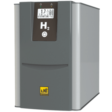 HG Pro PEM Hydrogen Generators have a 1,500 cc/min flowrate, up to 16 bar (232 psi), 3L tank, a multilayer PEM cell, and a two-column drying PSA system  |  7200-PP-06 displayed