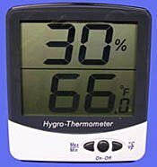 Terra’s hygro-thermometer offers simultaneous display of temperature and humidity in a large LCD readout  |  5401-21 d