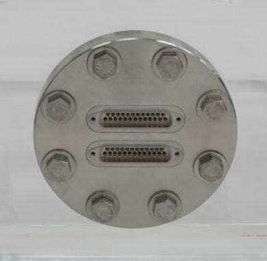 Multpin feedthru installed in acrylic vacuum chamber.  |  5235-46 displayed
