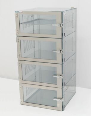 Adjust-A-Shelf N2 desiccator cabinet, static-dissipative PVC, 4 chambers with adjustable shelving  |  3950-15D displayed
