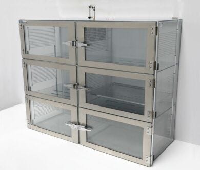 IsoDry N2 desiccator cabinet, static-dissipative PVC, 6 chambers with automatic RH control  |  3950-00F-ISO