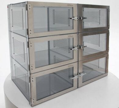 Adjust-A-Shelf nitrogen desiccator cabinet, static-dissipative PVC, 6 chambers with adjustable shelving