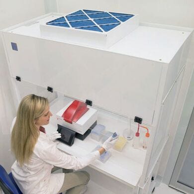 Terra's PCR Workstation features a built-in UV light for decontamination of the hood following DNA- and RNA-processing