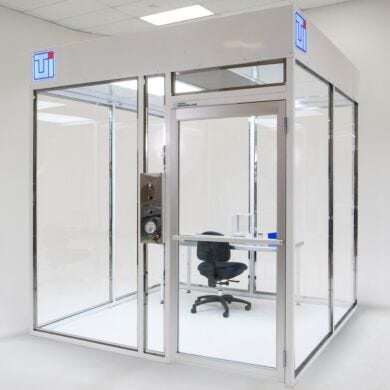 Hardwall cleanroom shown with powder-coated steel frame.  |  6600-63A displayed