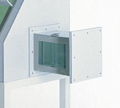 Universal air locks allow connection of multiple glove boxes in series (polypropylene model shown)  |  1680-80B displayed