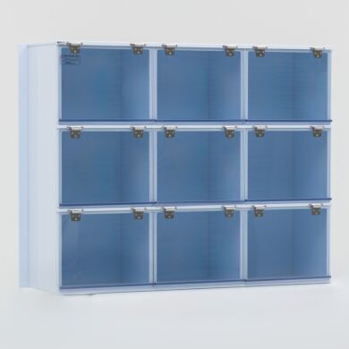 Polypropylene storage cabinets wall-mount design provides a convenient storage location for cleanroom applications  |  4105-04 displayed