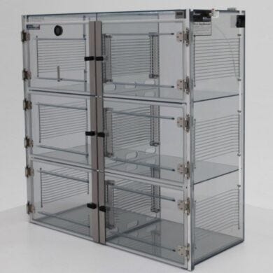 ValuLine semiconductor desiccator cabinet, static-dissipative PVC, 6 chambers with adjustable shelving  |  3949-38C displayed