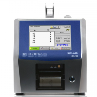 Particle counter with a 0.3 - 25.0 µm size range, a 100 LPM flow rate and an Extreme Life Laser Diode; monitors ISO class 1-8 cleanrooms  |  1510-44 displayed