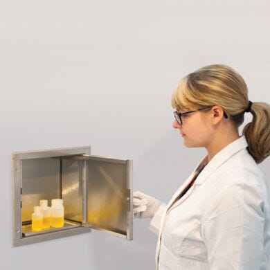 The recessed Specimen pass through cabinet is a convenient way to transfer samples in a lab or physician office.  |  