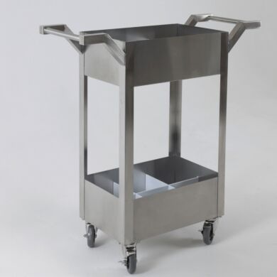 Stainless steel chemical transport cart, dual handle design, removable polypropylene inserts, fits 12 one-gallon jugs (6 on top, 6 on bottom)  |  3401-05 displayed