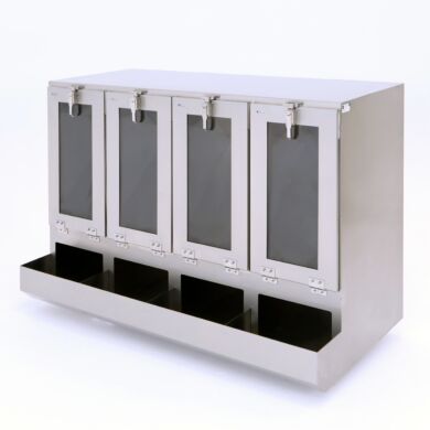 Benchtop stainless steel cleanroom apparel dispenser with 4 compartments  |  4949-94 displayed