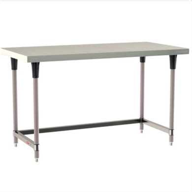 Standard 304 Stainless Steel TableWorx Work Tables with Microban antimicrobial Metroseal Legs and 3-Sided Frame by Metro; various sizes and mobile options