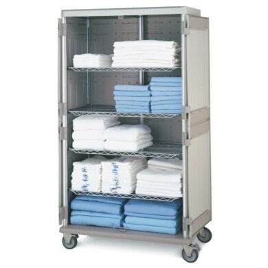 Antimicrobial Double-wide tall mobile cart with quikSLOT inserts for storage of medical linens  |  1306-81 displ