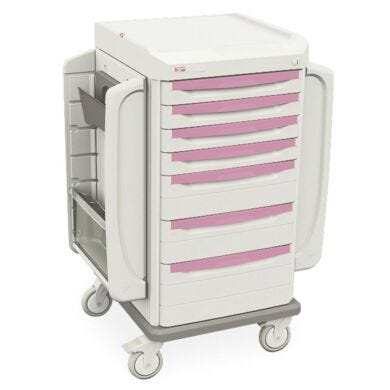 Mobile bedside cart shell with mechanical key locks (2 keys); left and right fixed pods   |  1306-85 displayed
