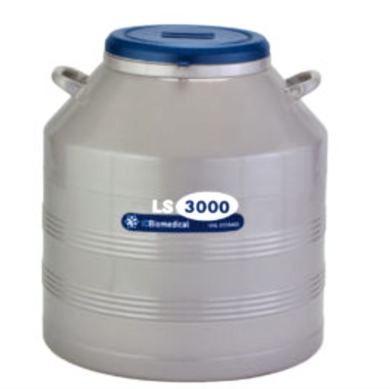 TW LS3000 Cryogenic Refrigerator has an 81L liquid or vapor LN2 capacity and an aluminum body with magniformed necktube; stores 3000 2ml vials  |  