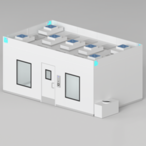 Modular BioSafe Wall Panel cleanroom configured with FFUs, light panels, and air plenum included for a turnkey compounding room  |  2899-20 displayed