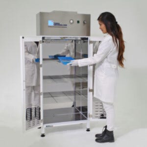 UV Sterilization cabinet with HEPA filtration and mirrored stainless steel interior | 6081-05B displayed