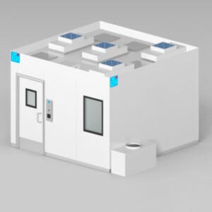 USP 800 Cleanroom Connecting to External Exhaust for Negative Pressure While Plenum Simplifies Utility Access and HEPA Filters Maintain Air Quality  |  2899-PP-03 displayed