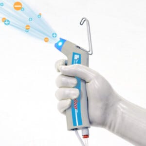 This Ionizing Blow-off Gun neutralizes static surface charges and removes particles with a burst of clean air or nitrogen | 2005-55 displayed