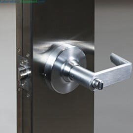 Stainless steel cleanroom door lever with cylindrical lockset | 6603-LP-C displayed