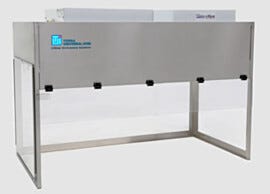 WhisperFlow Benchtop Hoods include HEPA filtration units to create ISO 5 cleanliness conditions (shown: 60"W with dissipative PVC panels)