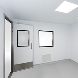 Flexible and scalable cleanroom design accommodates utility connections, such as compressed gas, vacuum, plumbing, phone and Ethernet lines