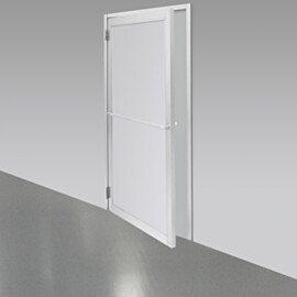Double swing pre-hung door with powder-coated aluminum frame and polypropylene window for cleanrooms, 72"W x 81"H, uninstalled  |  6710-86-PC displayed