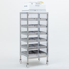 Stainless steel storage cabinet featuring a HEPA filter for efficient particle removal  |  9130-03A displayed