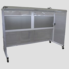 Portable horizontal CleanBooth, three-sided Softwall enclosure and polypropylene ceiling, laminar flow of HEPA-filtered air and castered frame with locking brak | 1870-21 displayed