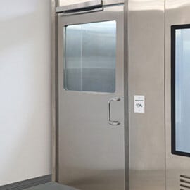 Left hand reverse stainless steel automatic cleanroom door  |  1999-87A-HW-L displayed