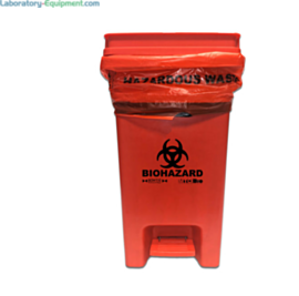 13-Gallon Biohazard Bin by MTC Bio with a touchless operated lid for quick disposal of hazardous waste compatible with BowTie Biohazard Bag; A8000B | 5705-95 displayed