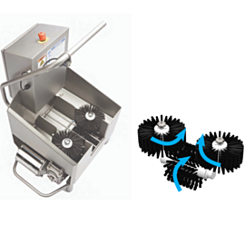 BSX600-DAF Single Boot Scrubber (Wet) with removable 3" Vertical brushes features a stainless steel frame, Solenoid activated spray and Venturi injector  |  5608-25 displayed