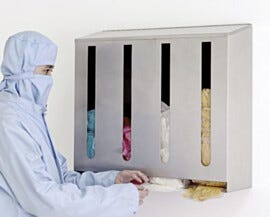 304 stainless steel wall-mount dispensers include slots for dispensing packaged gloves | 4951-46-2 displayed