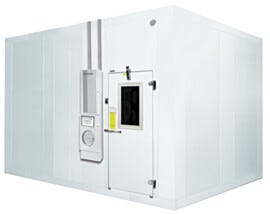 Custom cold room with digital monitoring system and heavy-duty door designed for blood plasma storage and medical specimen preservation.  |  6604-67 displayed
