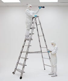 BioSafe nine step folding ladder provides access to cleanroom ceiling for maintenance operations | 2805-49 displayed