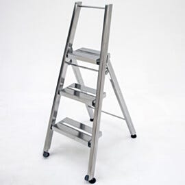 Three step BioSafe heavy duty cleanroom folding step ladder is ideal for repair work or other out-of-reach tasks that could require the use of tools | 2805-97 displayed